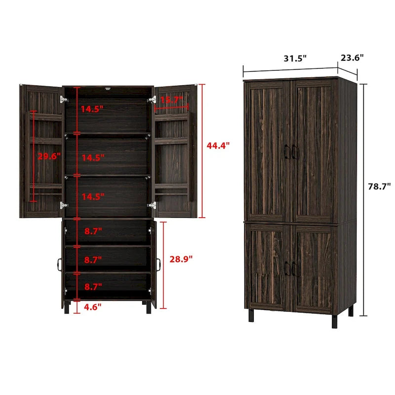 Meuble de rangement 2 portes avec 6 étagères, effet bois foncé