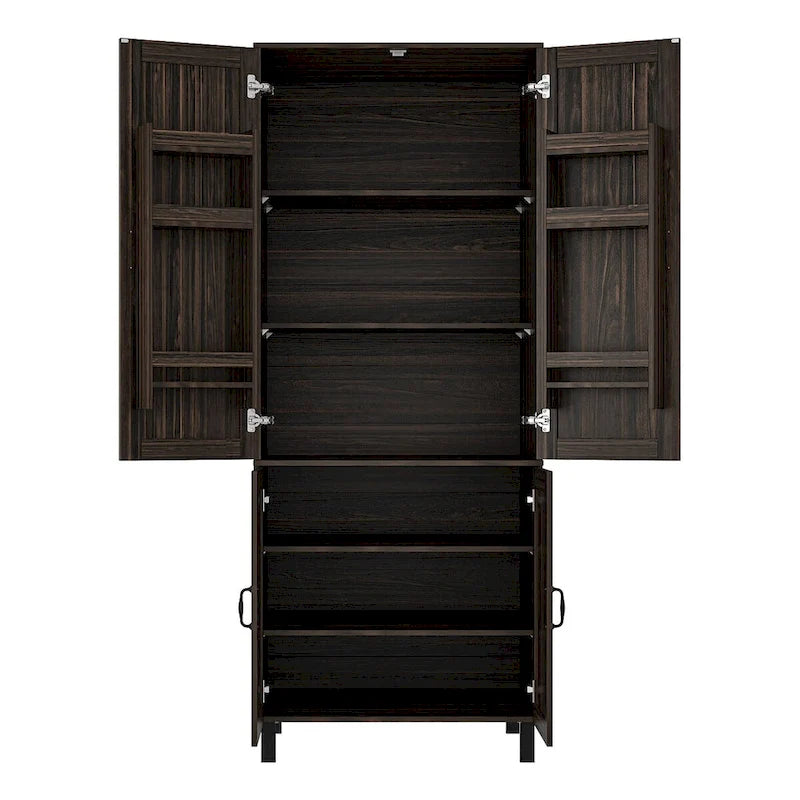 Meuble de rangement 2 portes avec 6 étagères, effet bois foncé