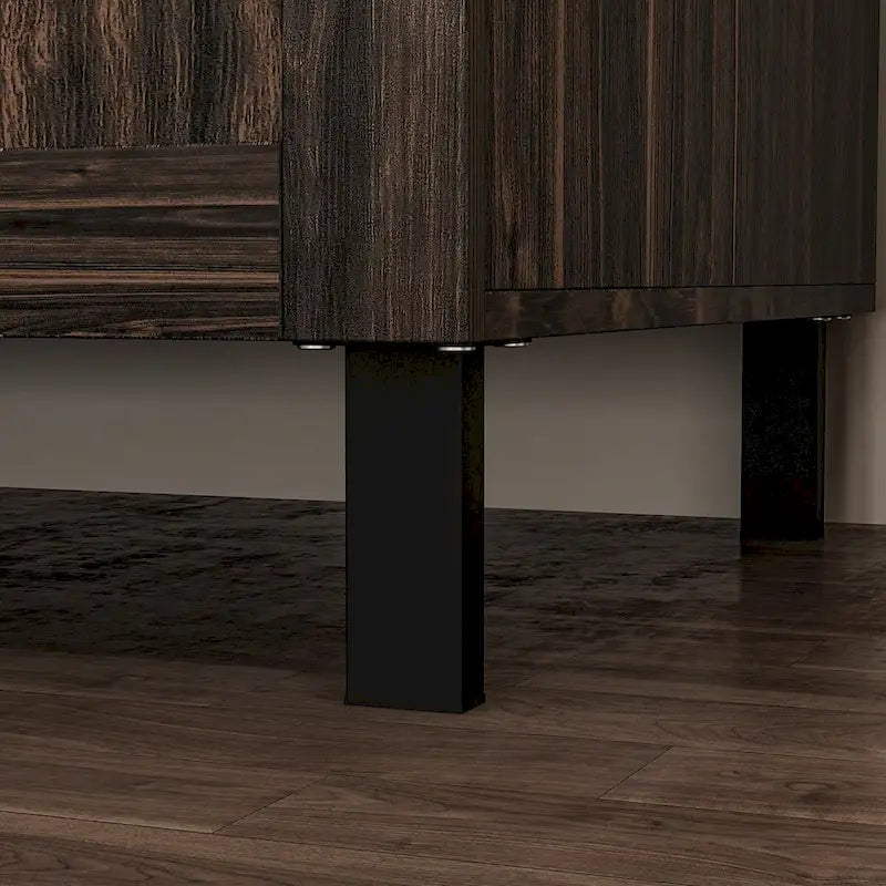 Meuble de rangement 2 portes avec 6 étagères, effet bois foncé