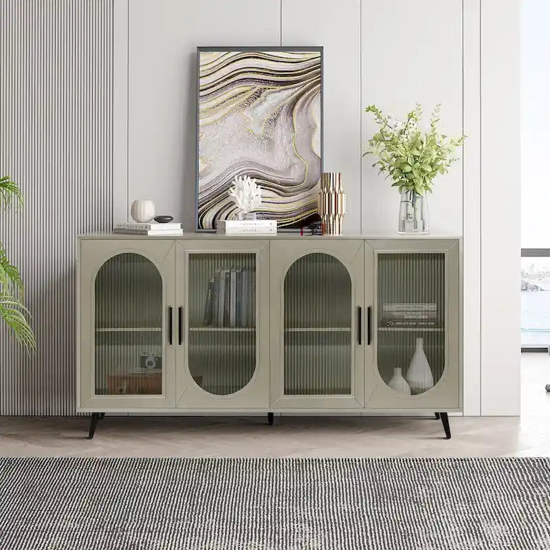 Vintage Style Storage Cabinet with Glass Door & Gold Legs