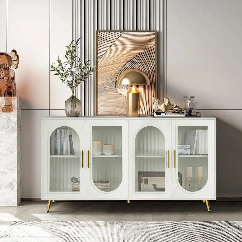 Vintage Style Storage Cabinet with Glass Door & Gold Legs