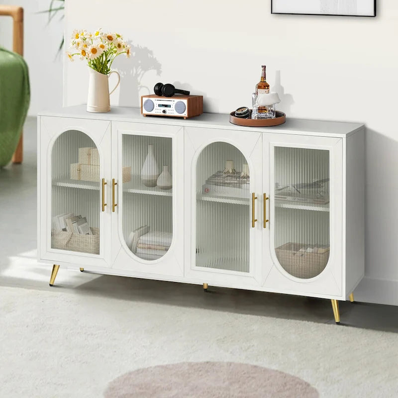 Vintage Style Storage Cabinet with Glass Door & Gold Legs