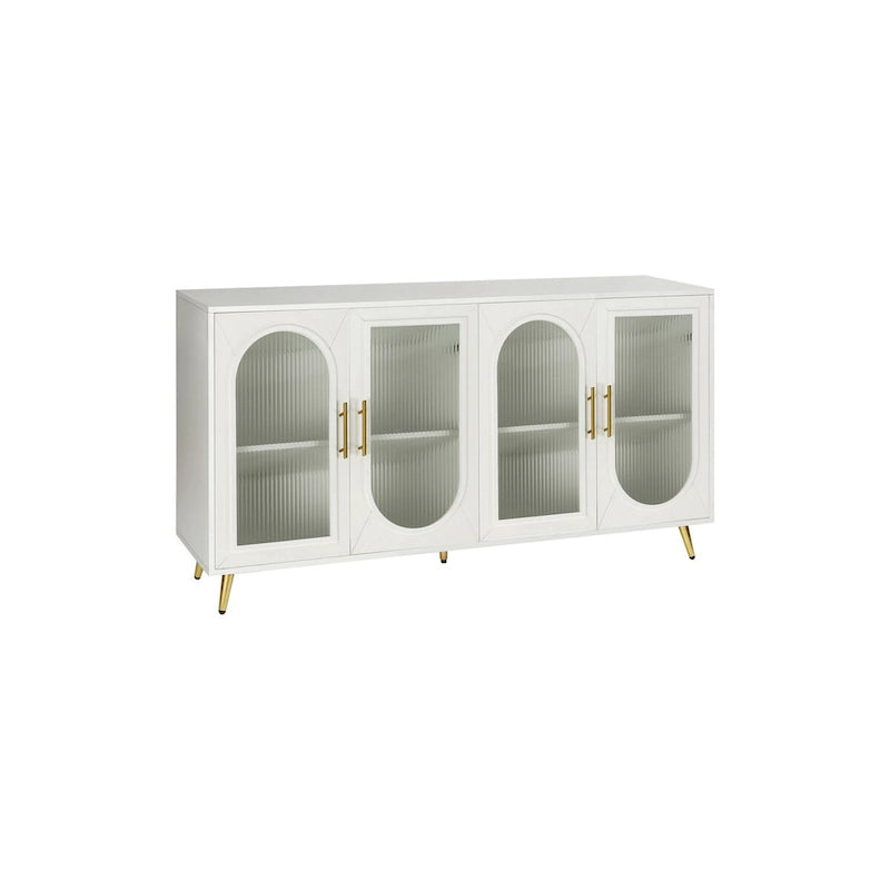 Meuble de rangement de style vintage avec porte vitrée et pieds dorés