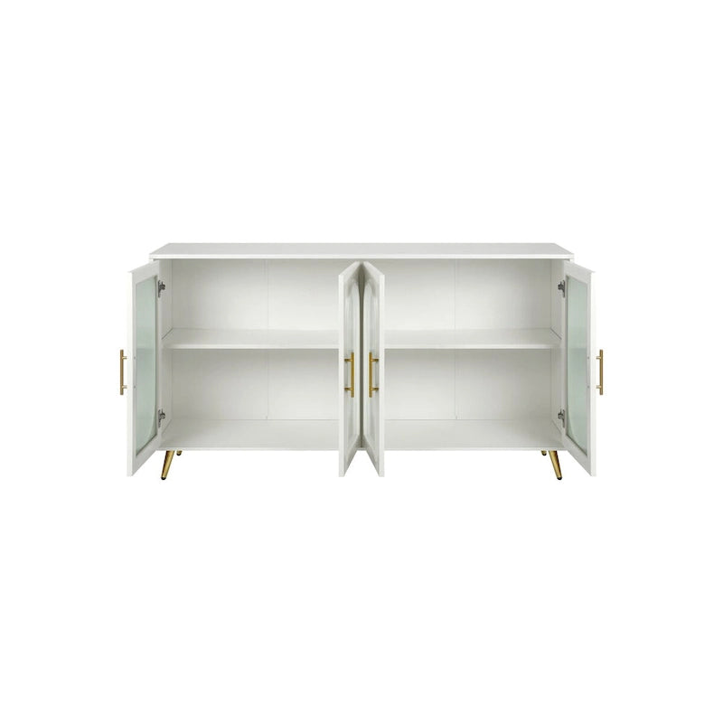 Meuble de rangement de style vintage avec porte vitrée et pieds dorés