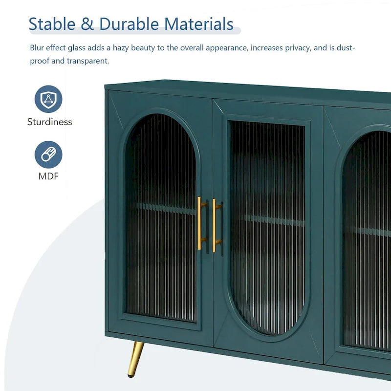 Meuble de rangement de style vintage avec porte vitrée et pieds dorés