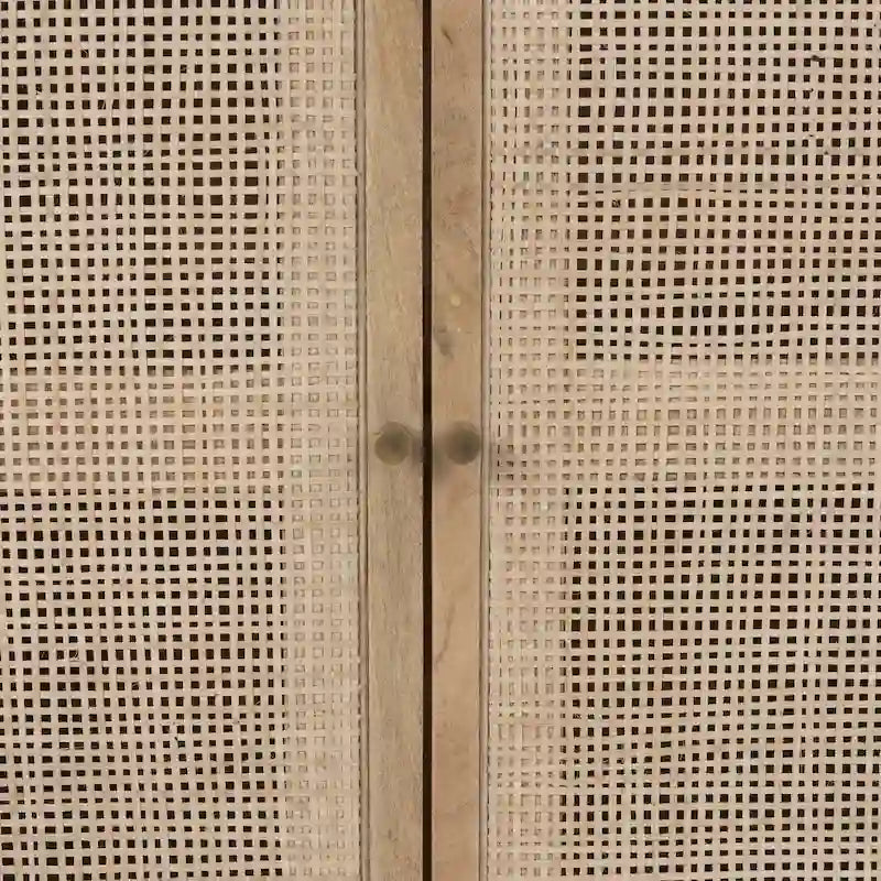 Meuble d'appoint Grier en bois de manguier massif avec portes en cannage à croisillons et poignées en laiton brossé