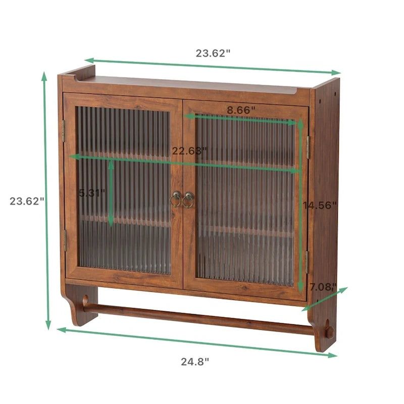 Wall-Mounted Vintage Cabinet with Fluted Glass Doors & 3-Tier Storage