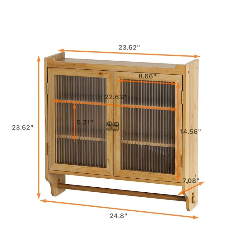 24.8Glass Door Vintage Double Door Wall Cabinet with Three Tiers