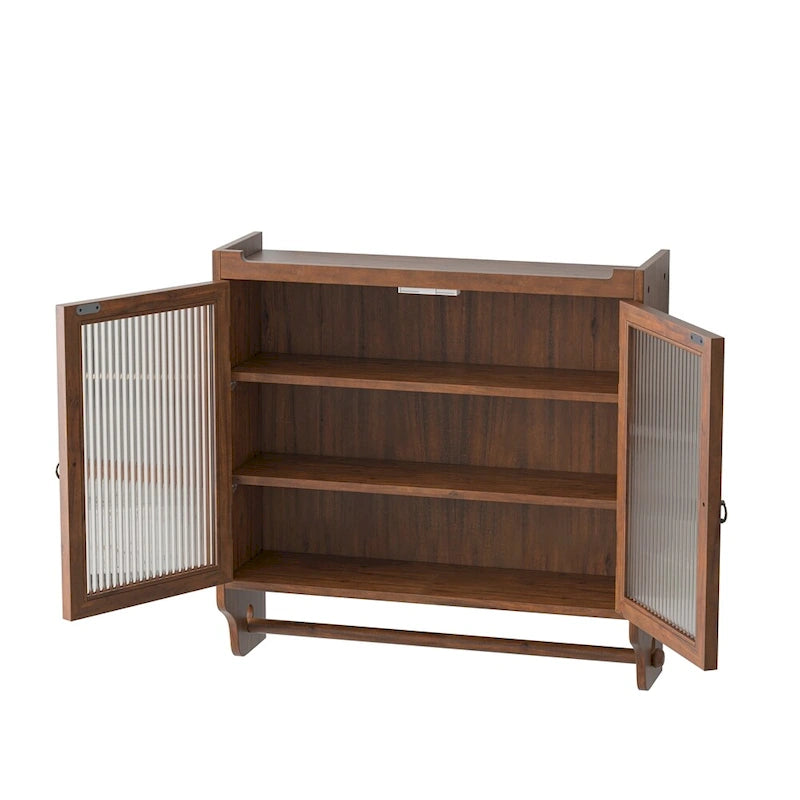 24.8Glass Door Vintage Double Door Wall Cabinet with Three Tiers