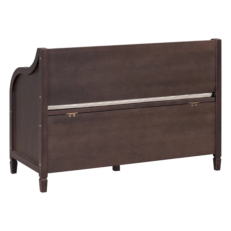 Banc de rangement rustique avec plateau relevable, charnière de sécurité et compartiment caché