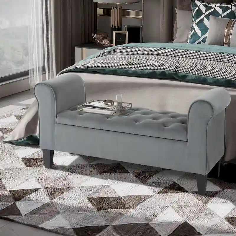Banc de rangement capitonné avec accoudoirs arrondis et siège relevable