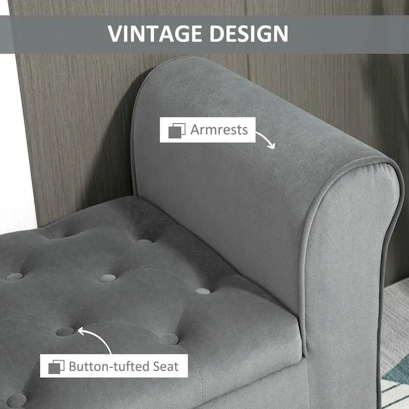 Banc de rangement capitonné avec accoudoirs arrondis et siège relevable