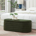 Banc ottoman de rangement ovale en tissu teddy bouclé avec charnière de sécurité – Tabouret de bout de lit