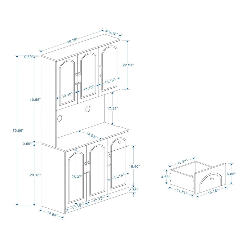Kitchen Pantry Storage Cabinet with Countertop & Adjustable Shelves