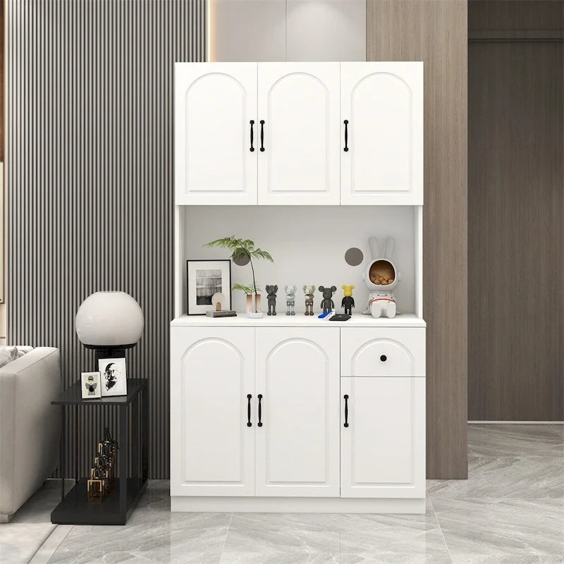 Kitchen Pantry Storage Cabinet with Countertop & Adjustable Shelves
