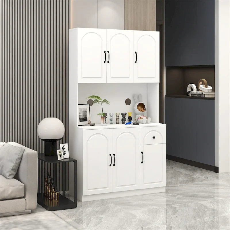 Kitchen Pantry Storage Cabinet with Countertop & Adjustable Shelves