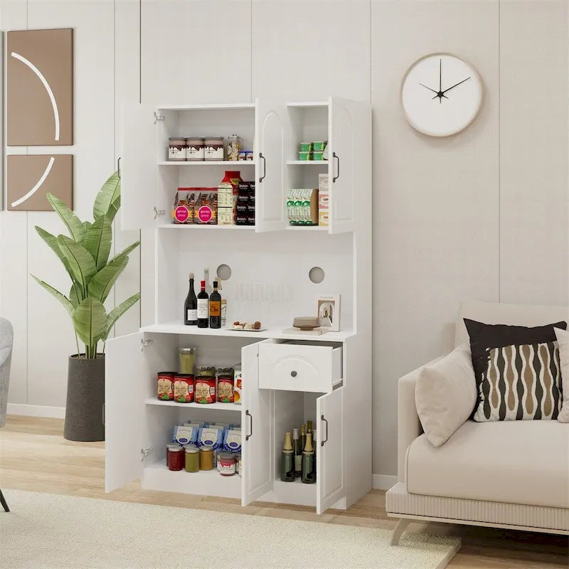Kitchen Pantry Storage Cabinet with Countertop & Adjustable Shelves