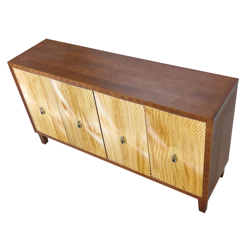 Buffet Vintage 4 Portes Sculpté avec Étagères Réglables et Pieds en Bois Massif