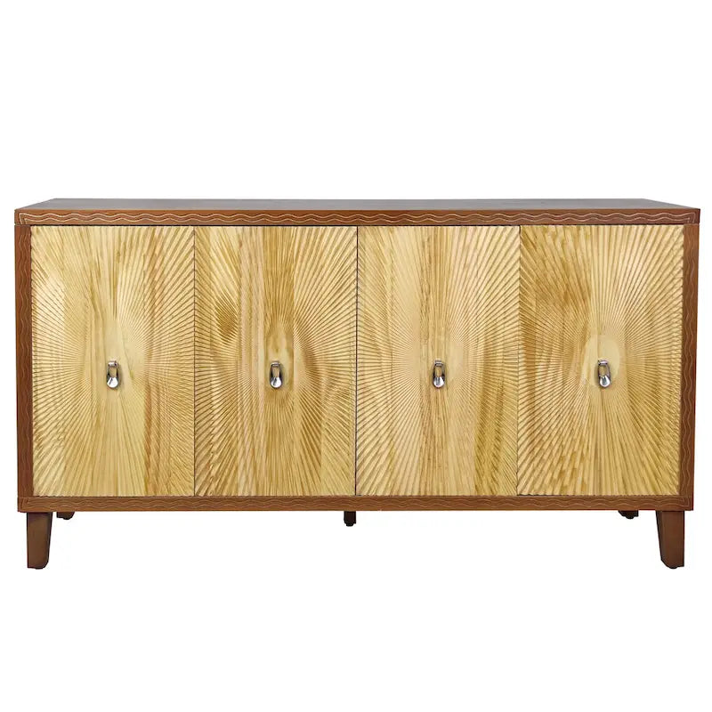 Buffet Vintage 4 Portes Sculpté avec Étagères Réglables et Pieds en Bois Massif
