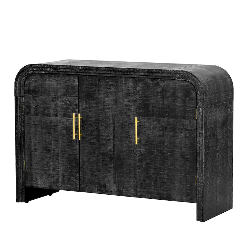 Curved 3-Door Sideboard with Fir Veneer & Gold Zinc Alloy Handles