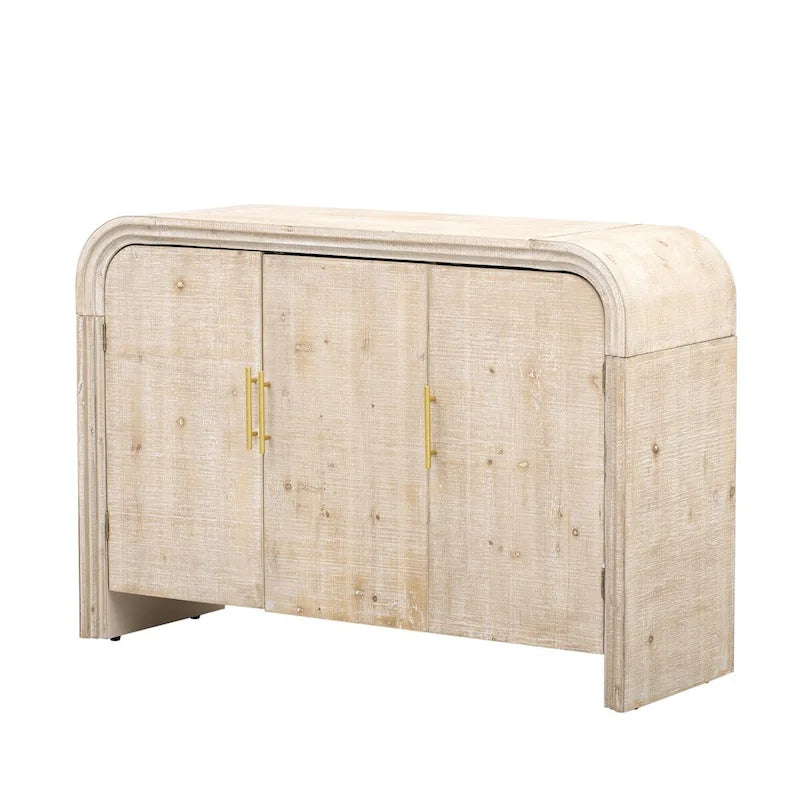 Curved 3-Door Sideboard with Fir Veneer & Gold Zinc Alloy Handles