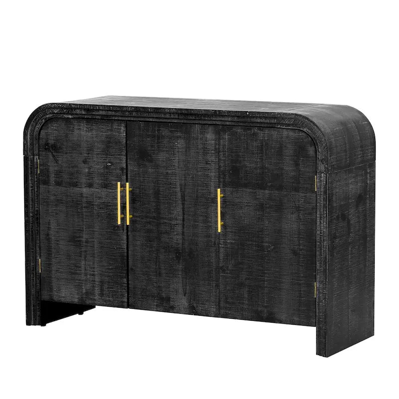 Curved 3-Door Sideboard with Fir Veneer & Gold Zinc Alloy Handles