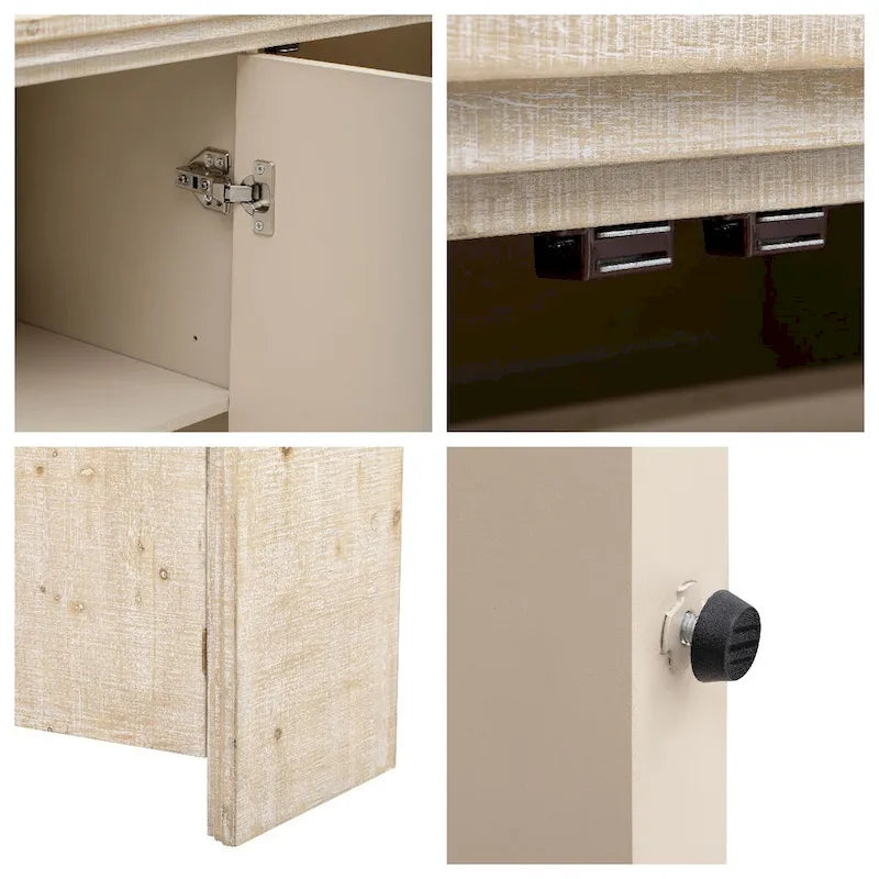 Enfilade Courbe à 3 Portes avec Placage en Bois de Sapin et Poignées en Alliage de Zinc Doré