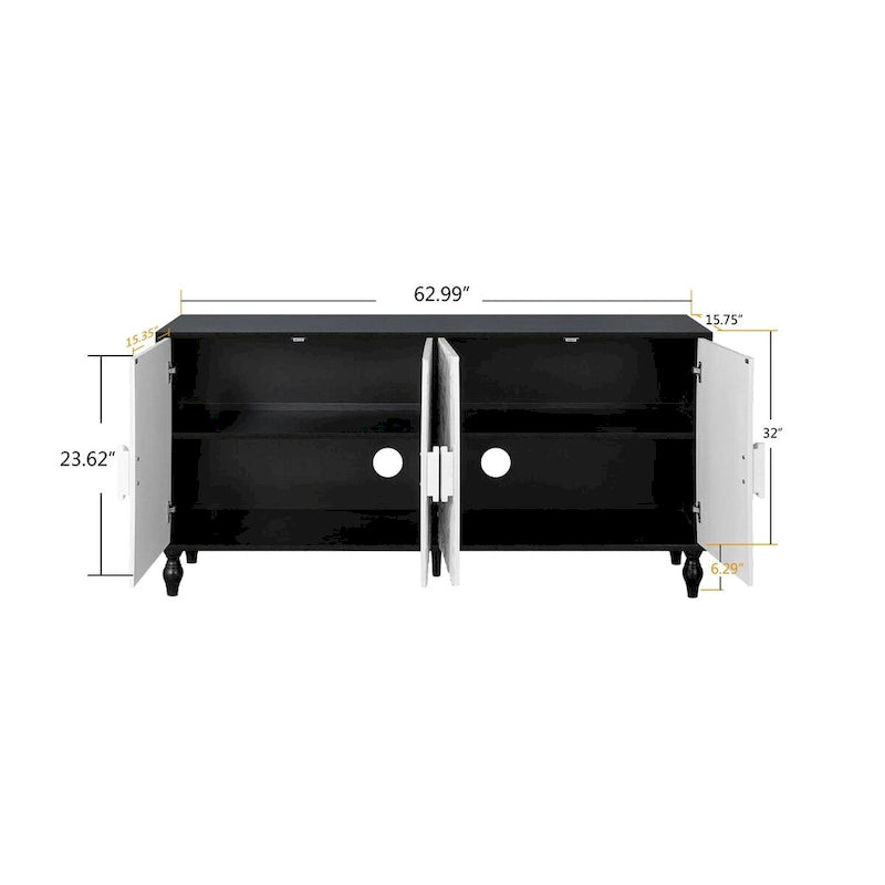 Meuble de rangement et meuble TV vintage sculpté à 2 portes avec étagères réglables
