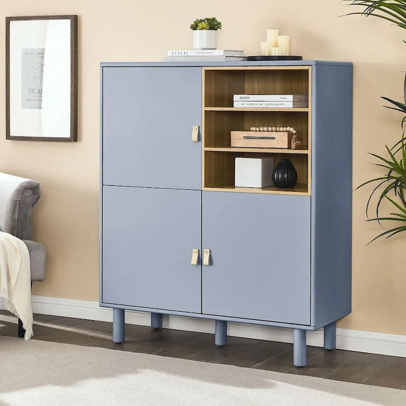 3-Door Wooden Storage Cabinet with Leather Handles