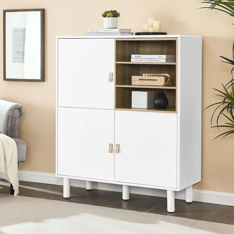 3-Door Wooden Storage Cabinet with Leather Handles