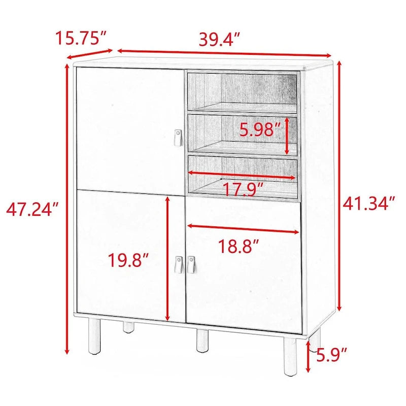 3-Door Wooden Storage Cabinet with Leather Handles