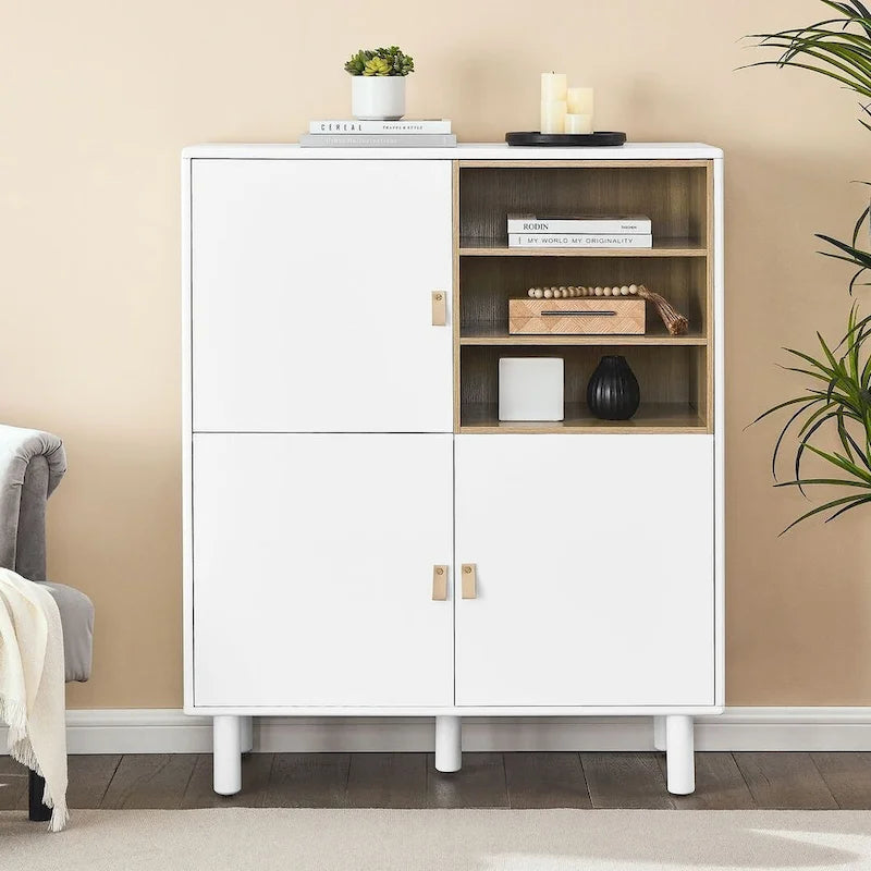 3-Door Wooden Storage Cabinet with Leather Handles