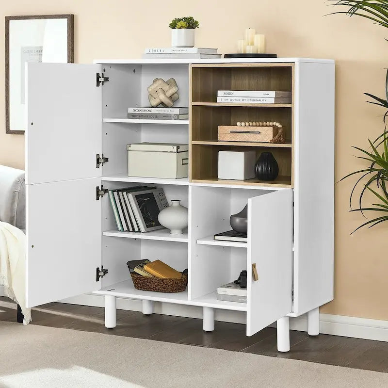 3-Door Wooden Storage Cabinet with Leather Handles