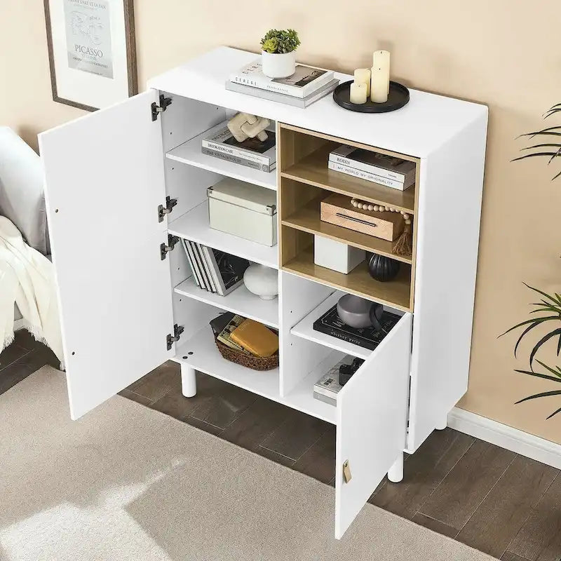3-Door Wooden Storage Cabinet with Leather Handles