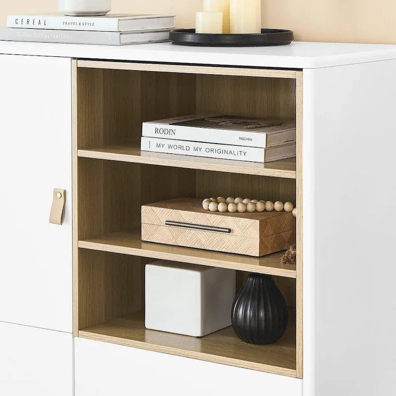 3-Door Wooden Storage Cabinet with Leather Handles