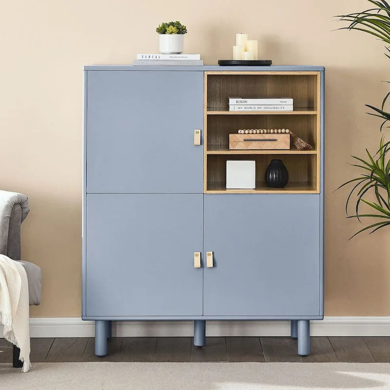 3-Door Wooden Storage Cabinet with Leather Handles