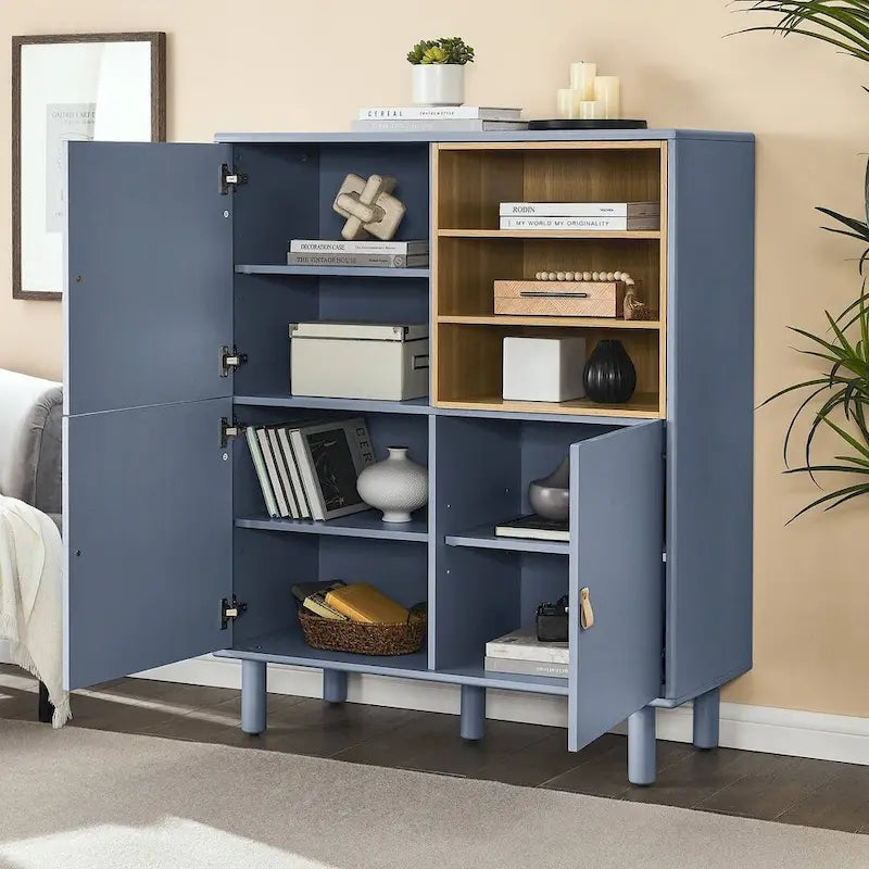 3-Door Wooden Storage Cabinet with Leather Handles
