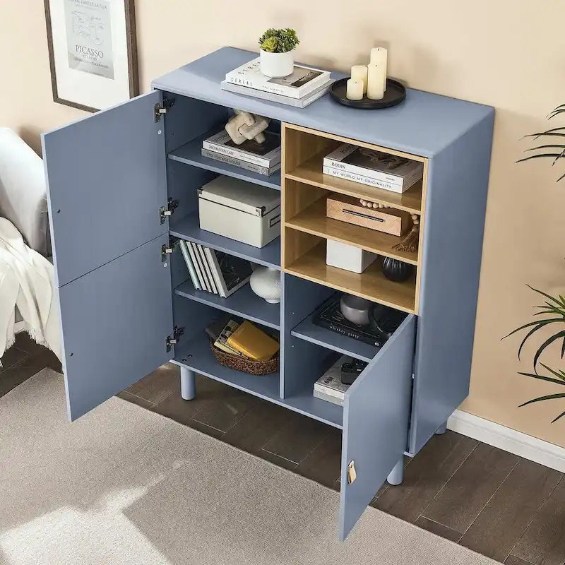 3-Door Wooden Storage Cabinet with Leather Handles
