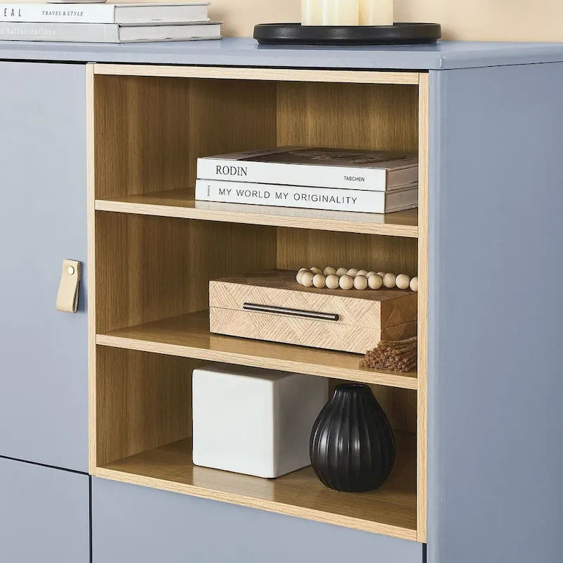 3-Door Wooden Storage Cabinet with Leather Handles
