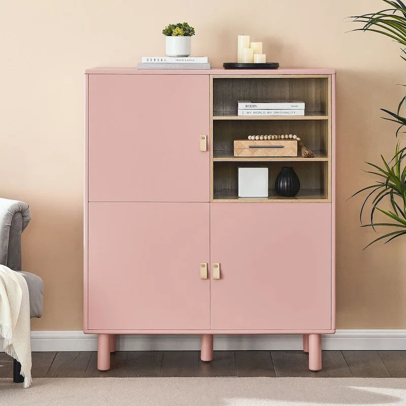 3-Door Wooden Storage Cabinet with Leather Handles