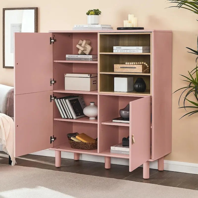3-Door Wooden Storage Cabinet with Leather Handles