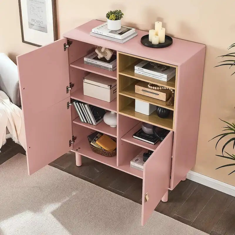 3-Door Wooden Storage Cabinet with Leather Handles