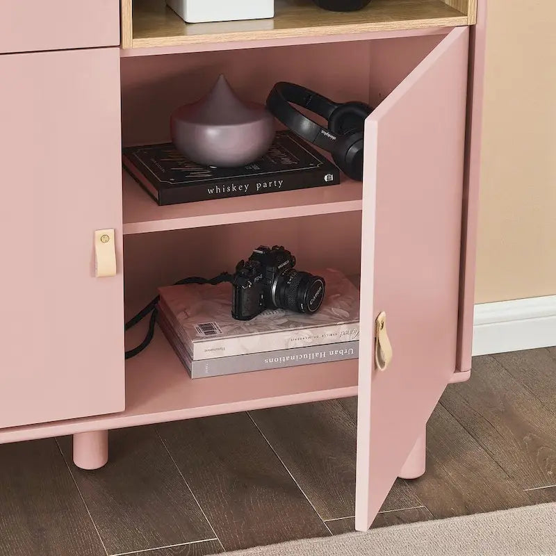 3-Door Wooden Storage Cabinet with Leather Handles