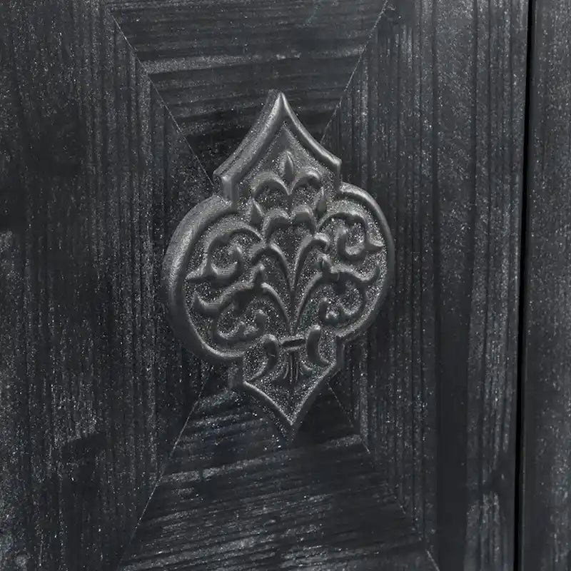 Enfilade ancienne à 4 portes avec poignées sculptées en forme de fleurs et placage en pin