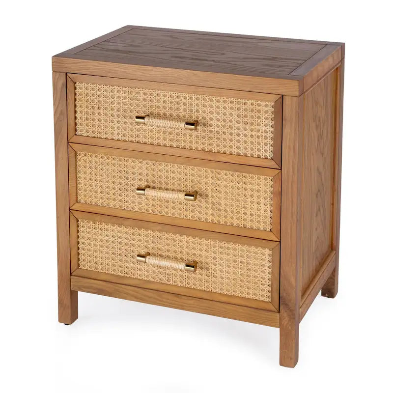 Natural Cane & Solid Oak 3-Drawer Chest