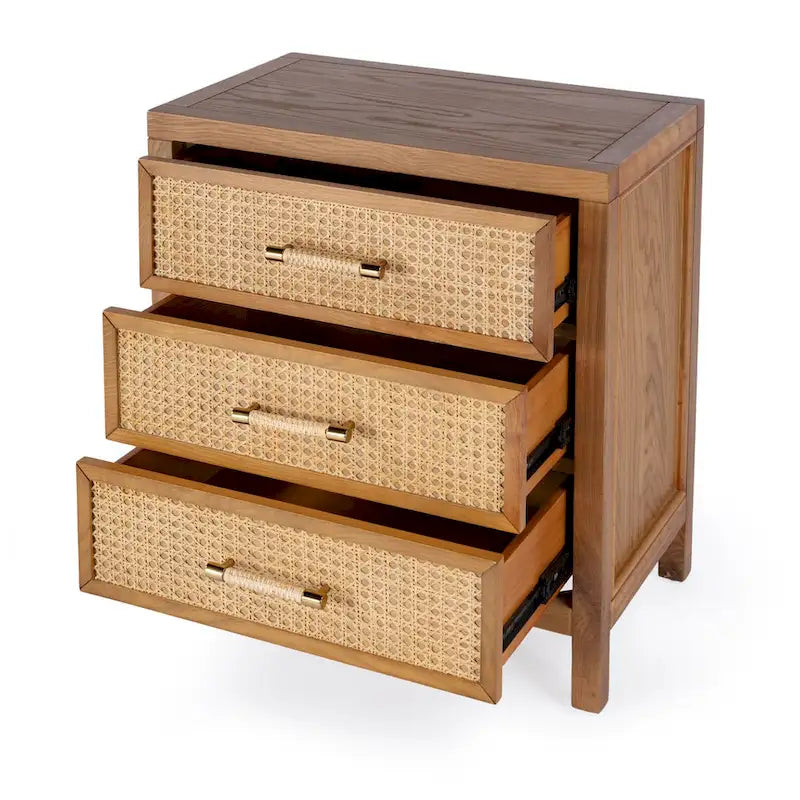 Natural Cane & Solid Oak 3-Drawer Chest