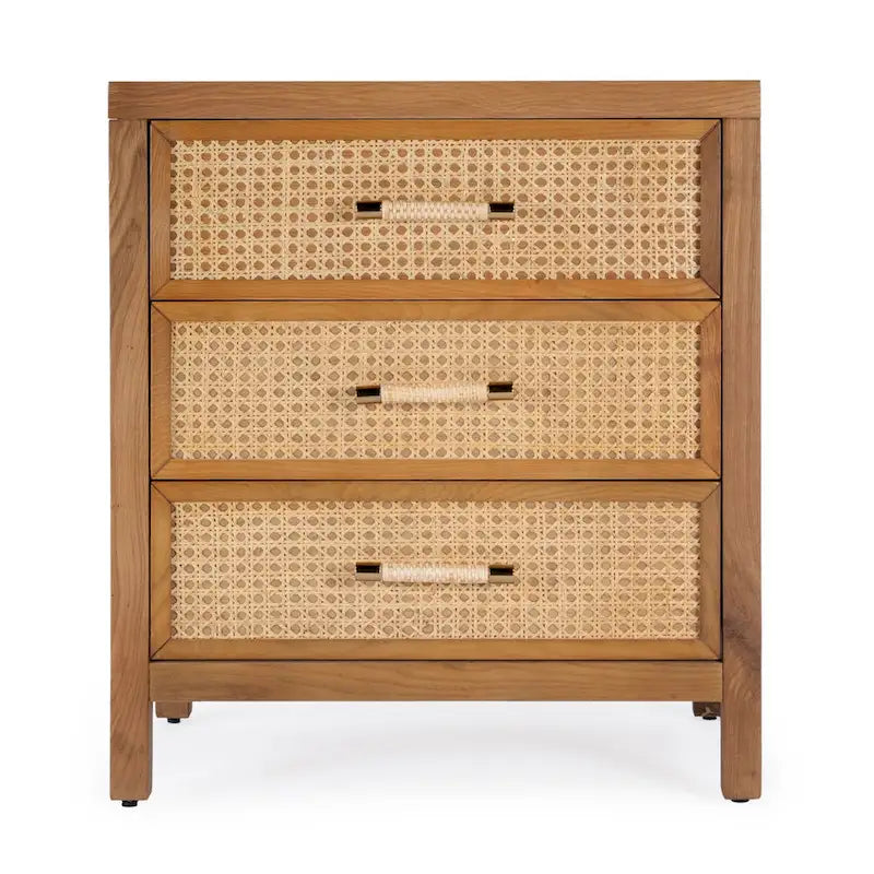 Natural Cane & Solid Oak 3-Drawer Chest