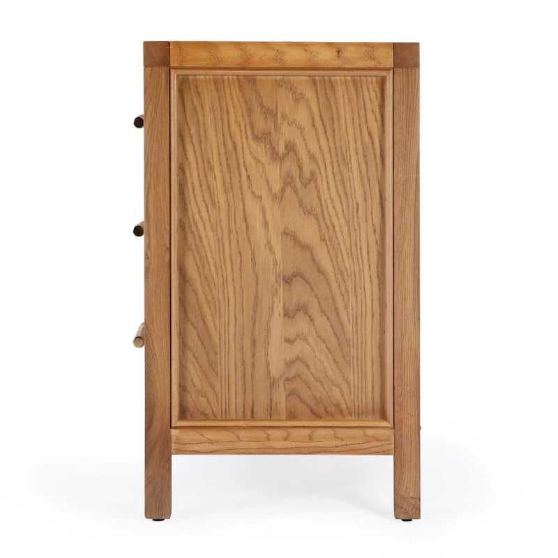 Commode 3 tiroirs en rotin naturel et chêne massif