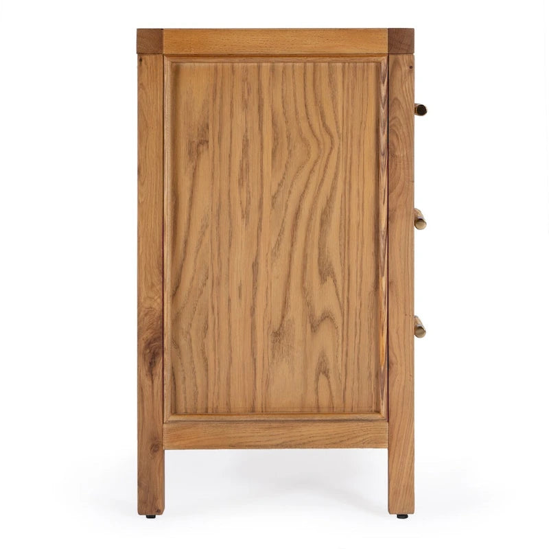 Commode 3 tiroirs en rotin naturel et chêne massif