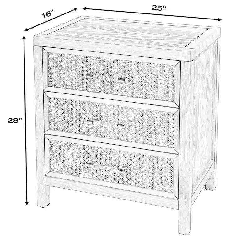 Commode 3 tiroirs en rotin naturel et chêne massif